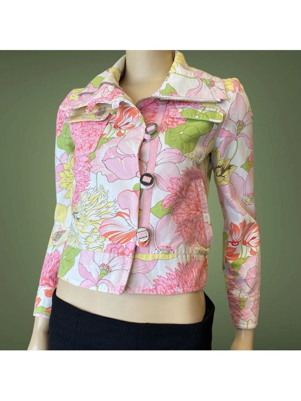 Burberry Pink Floral Cropped Jean Jacket